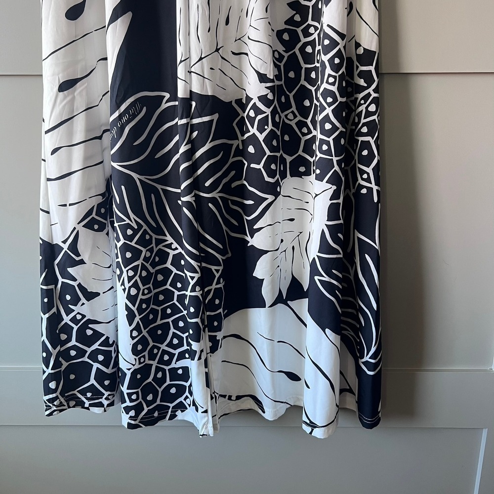 WAI ONO DESIGNS Wide Leg Pants Women Medium Black White Tropical Leaf‎ Hawaiian - Picture 4 of 11